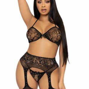 BH-top, string en kousen - Zwart | Leg Avenue