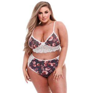 Baci - Grey Floral & Lace Bra Set Q | Baci Lingerie